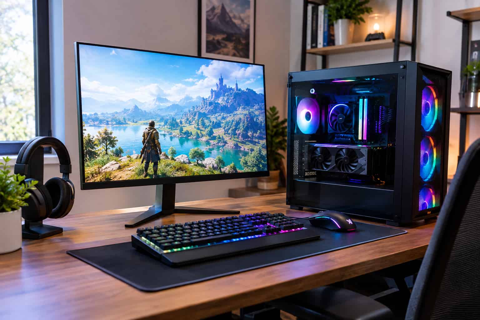 Cheap prebuilt gaming PC setup with modern gaming desktop