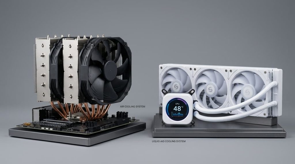 Air CPU cooler compared with a 360mm liquid CPU cooler