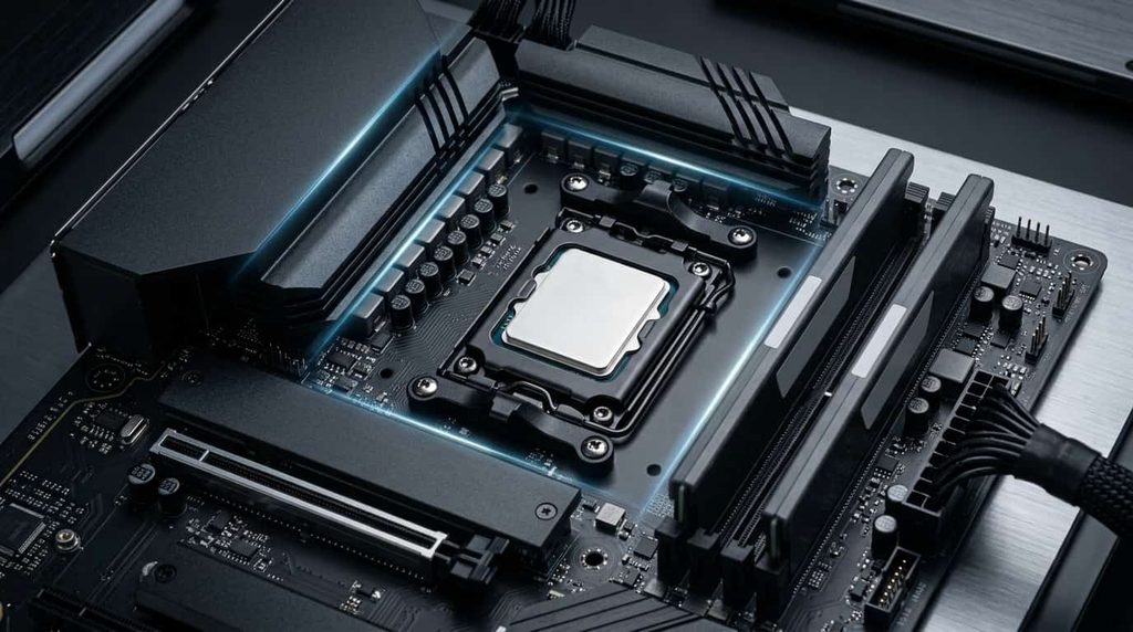 Modern CPU installed on a motherboard for high-speed processing