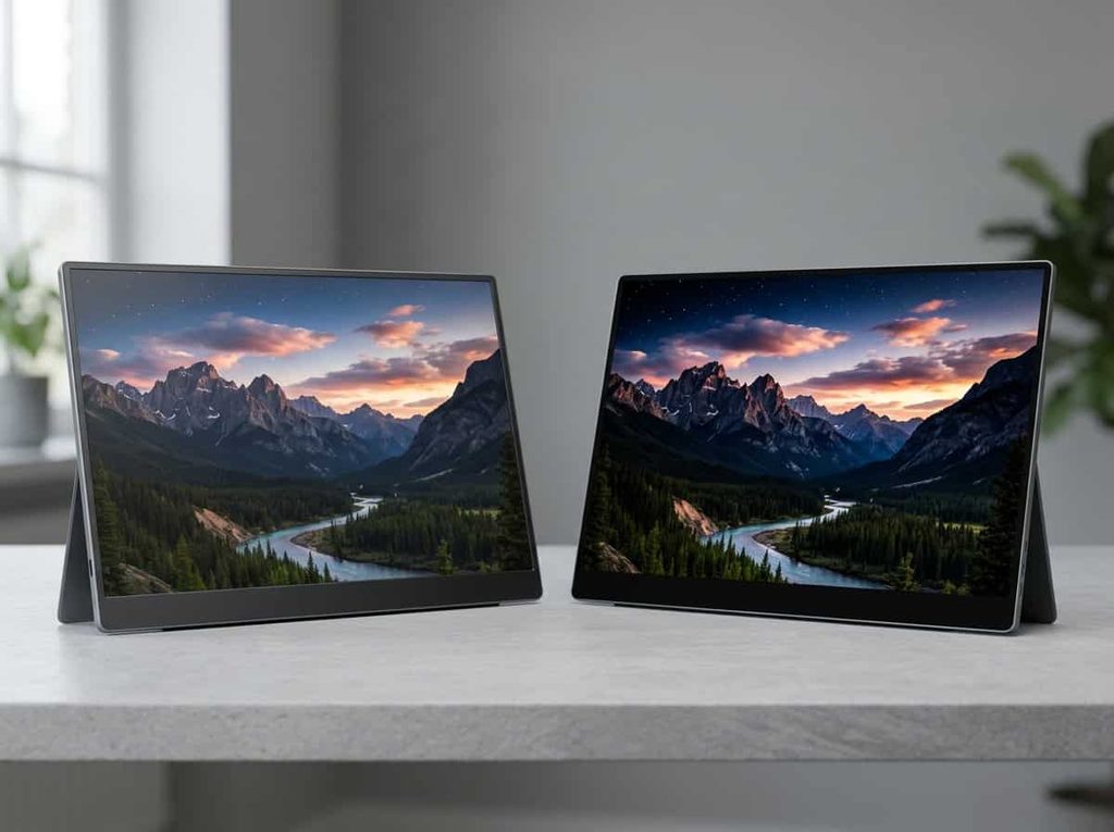 IPS and OLED portable monitors compared for contrast and picture quality
