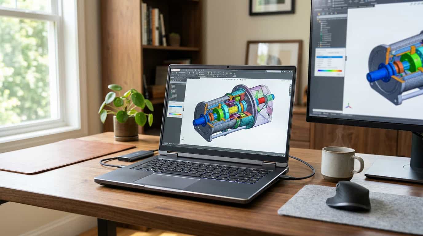 Portable workstation laptop on a modern desk for professional engineering and creative work