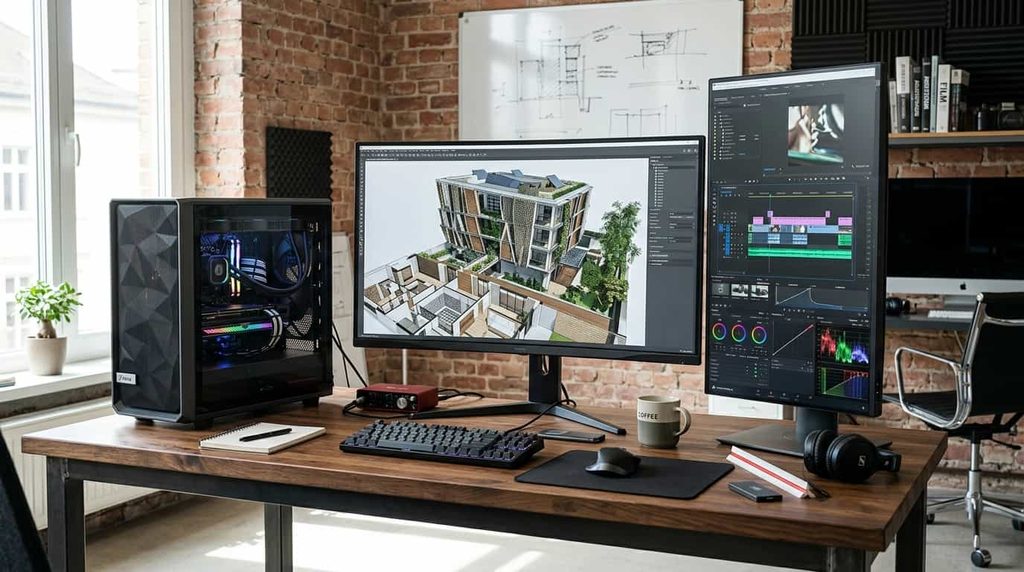 Workstation setup for video editing, 3D rendering, and engineering design