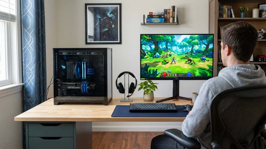 Home gaming PC setup illustrating how to choose a graphics card for your needs