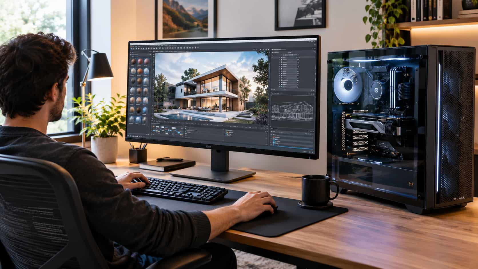Powerful workstation PC setup for professional work